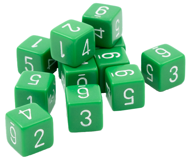Terning, 6 sider med tal fra 1 til 6 (12 stk.)